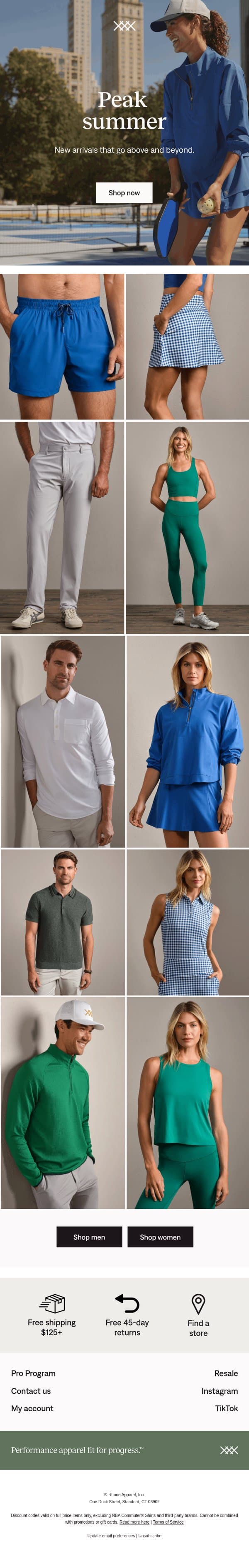 July new arrivals email from Rhone screenshot