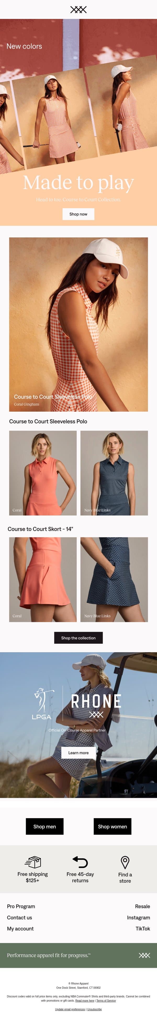 The court, the course, the colors email from Rhone screenshot