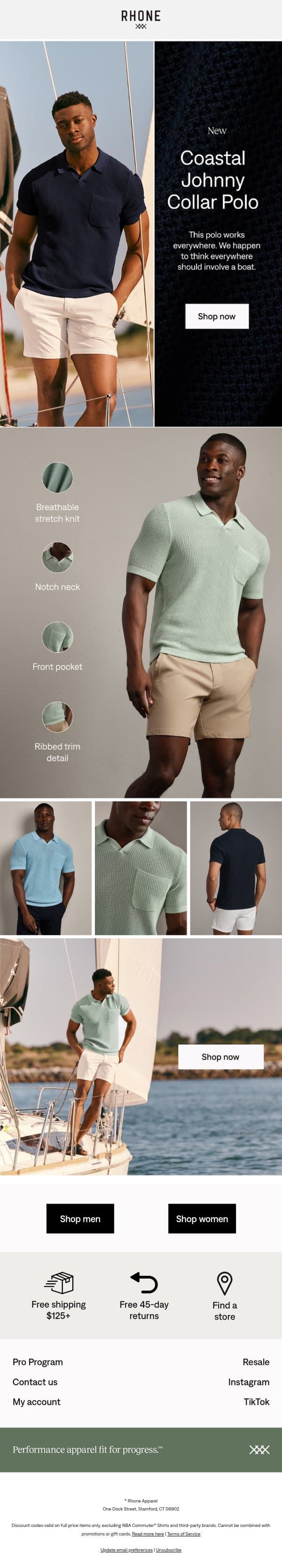 Meet the Coastal Johnny Collar Polo email from Rhone screenshot