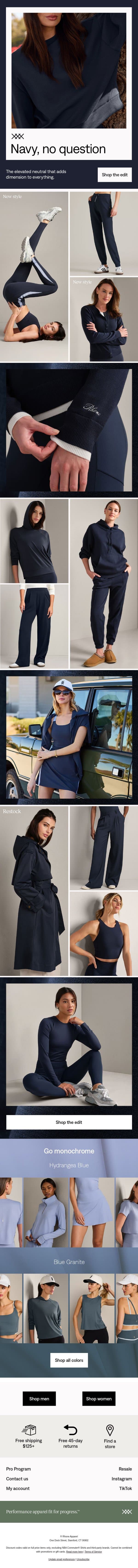 Nonstop Navy Blue email from Rhone screenshot