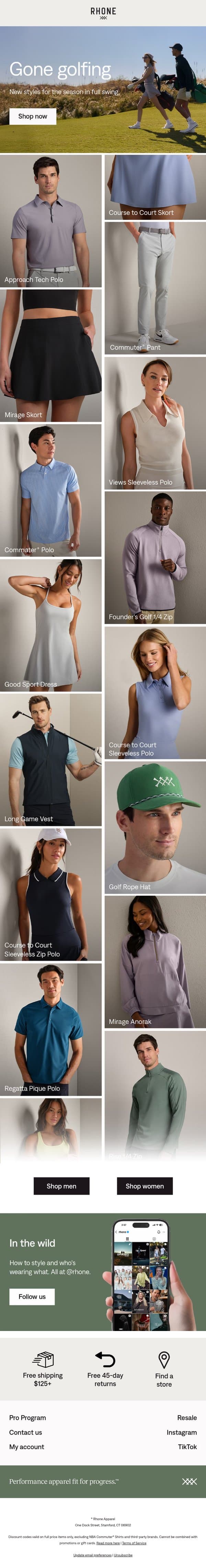 New styles, same tee time email from Rhone screenshot