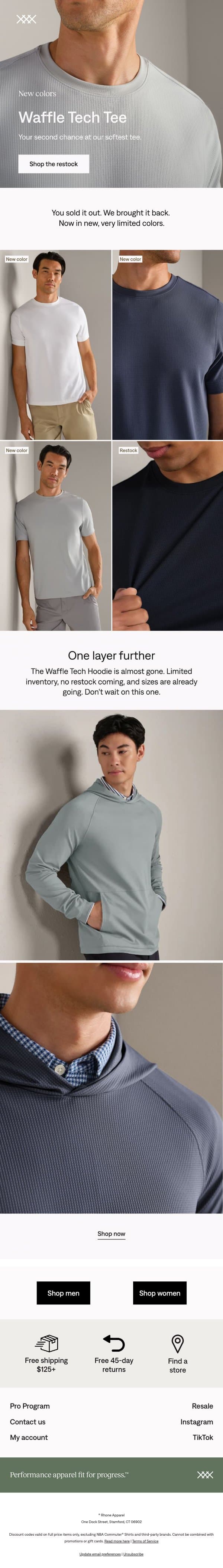 The Waffle Tech Tee returns email from Rhone screenshot