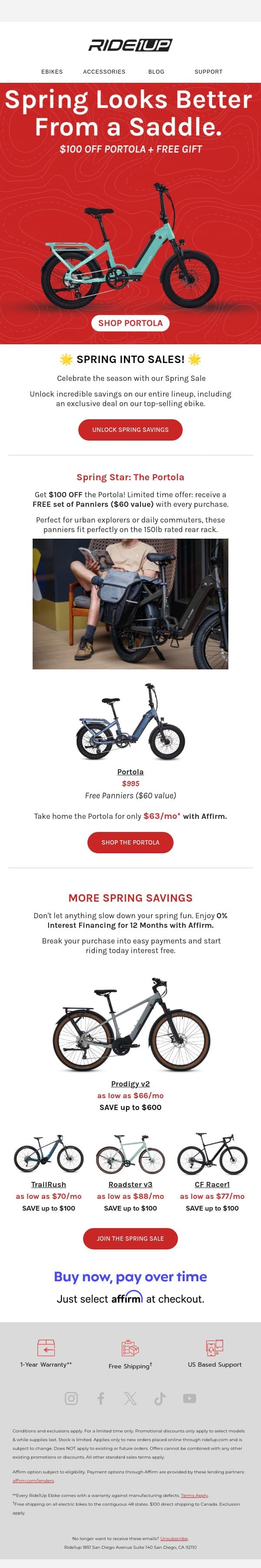 Spring into Savings ☀️ email from Ride1Up screenshot