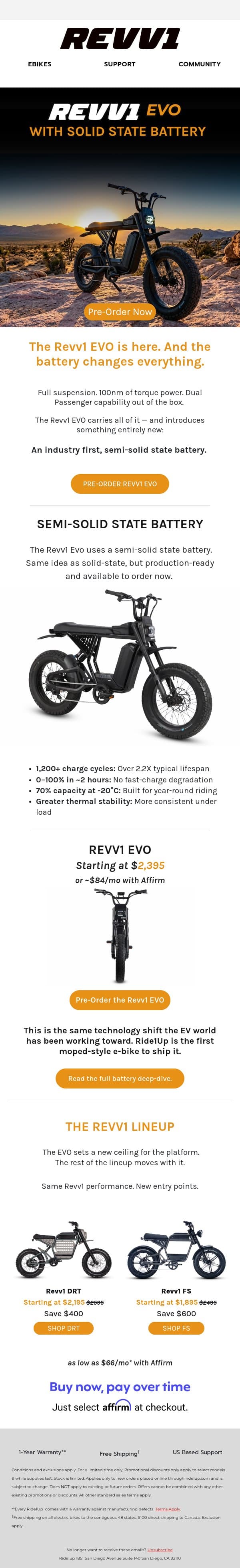 Introducting the Revv1 EVO email from Ride1Up screenshot