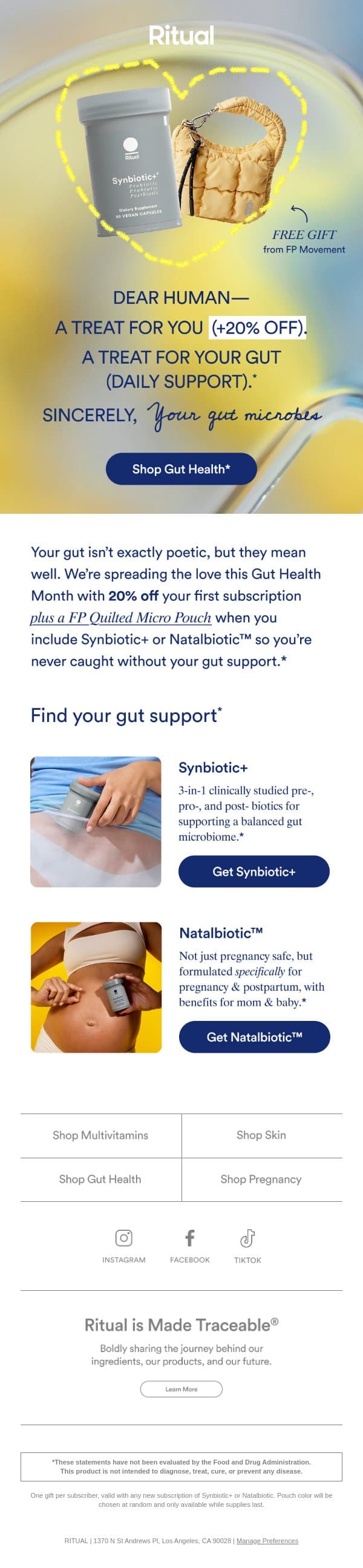 Your gut got you a gift email from Ritual screenshot