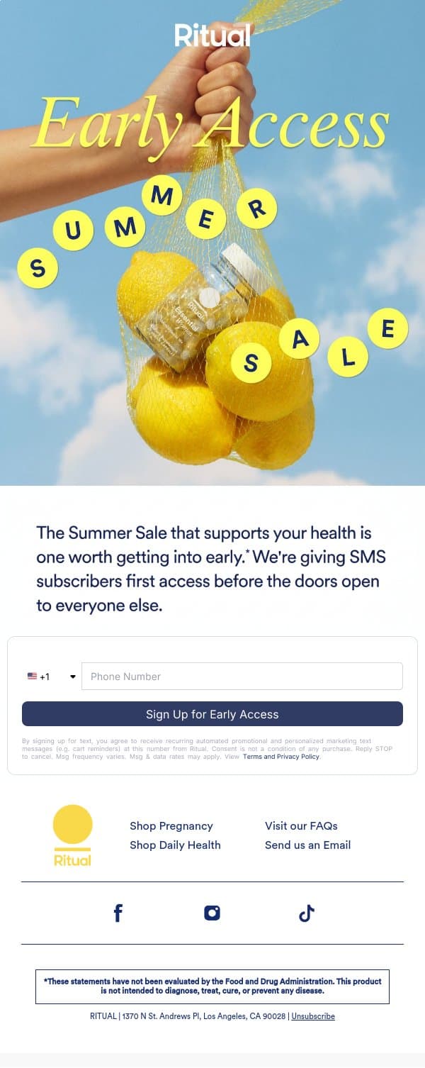 Be the first to know about our Summer Sale. email from Ritual screenshot