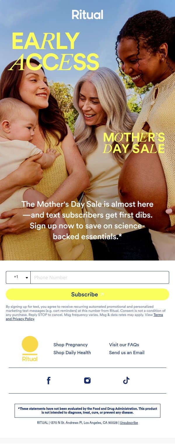 The Mother's Day Sale is coming email from Ritual screenshot