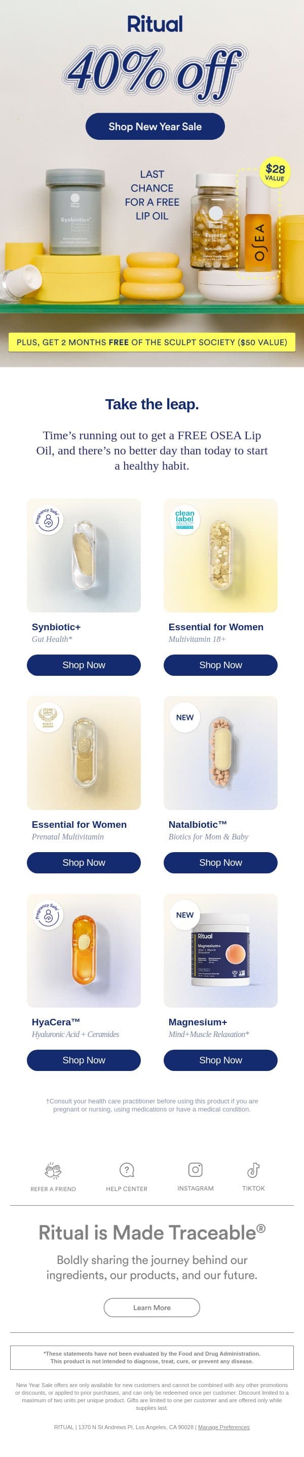FREE OSEA Lip Oil ending soon! email from Ritual screenshot