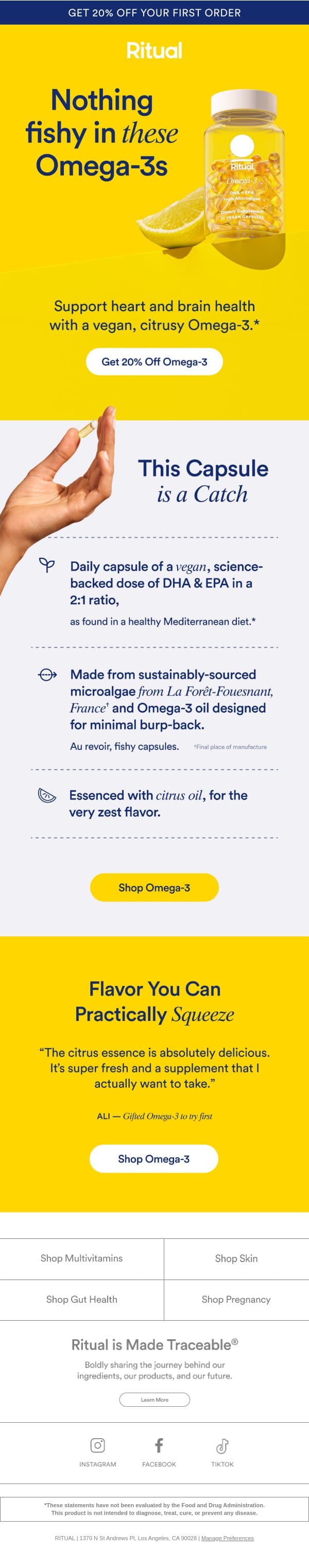 Fish-free omega-3s? 👀 email from Ritual screenshot