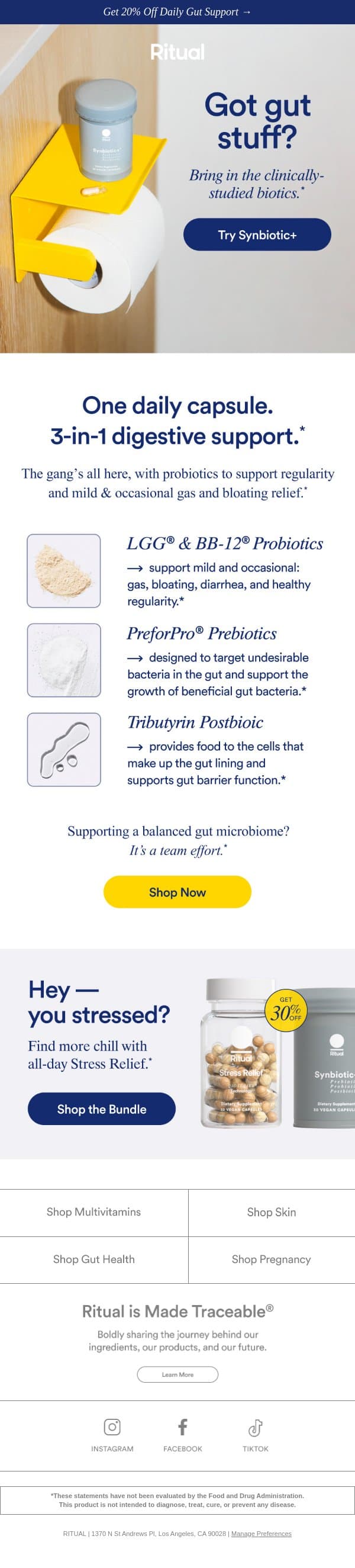 20% off digestive support designed to deliver* email from Ritual screenshot