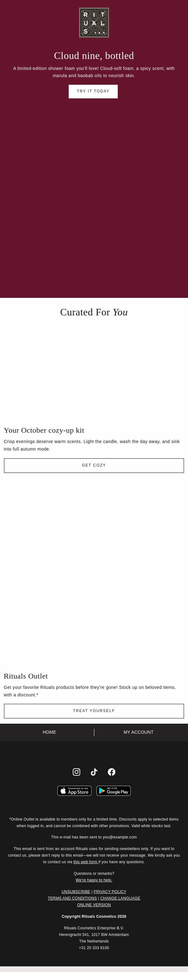 Must-try! Limited edition shower foam... 🫧 email from Rituals screenshot