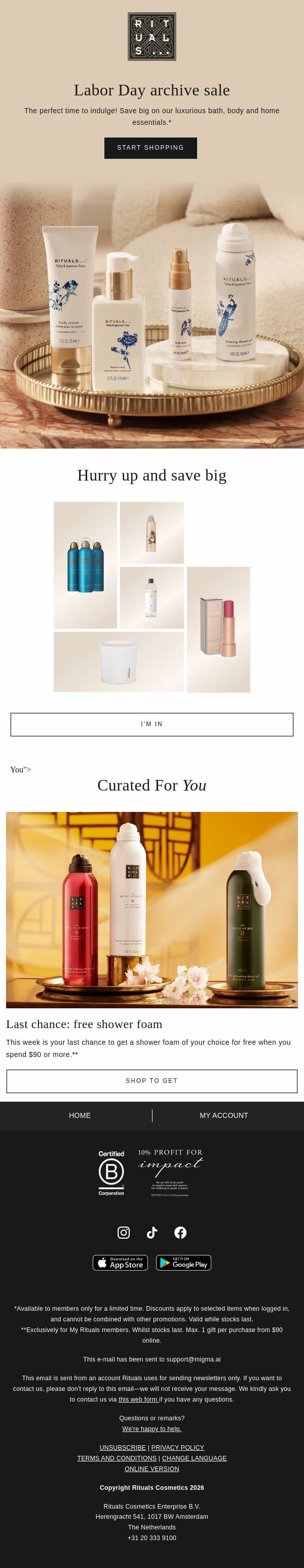 Discover unbeatable prices email from Rituals screenshot