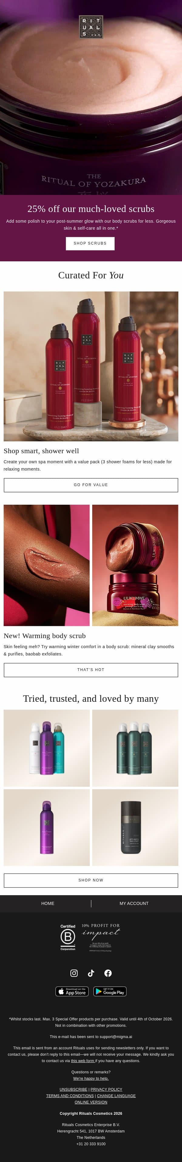 25% OFF SCRUBS 🍧 email from Rituals screenshot
