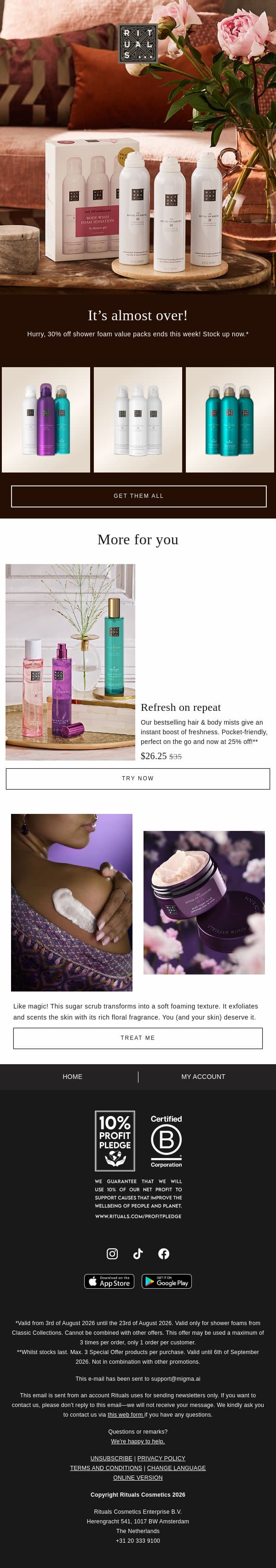 Last chance! email from Rituals screenshot