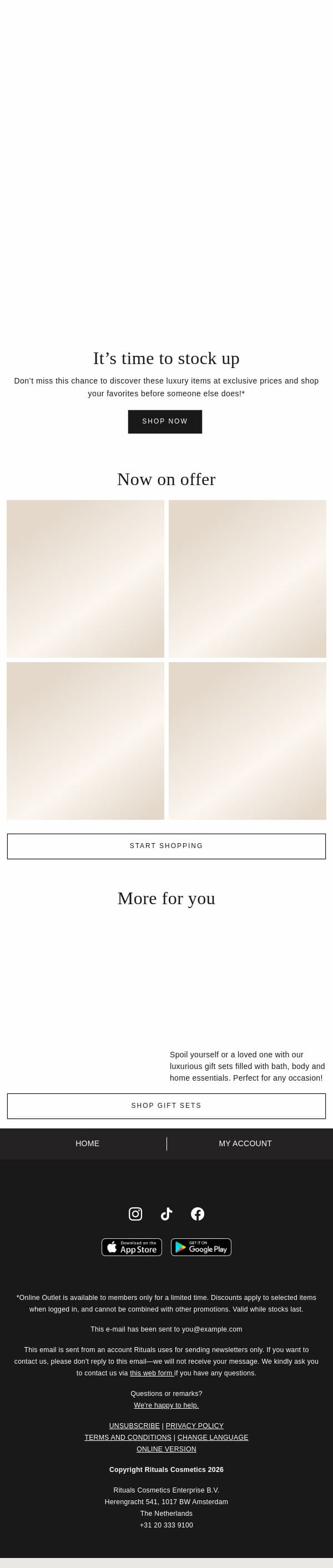 Unbeatable prices in our Outlet email from Rituals screenshot