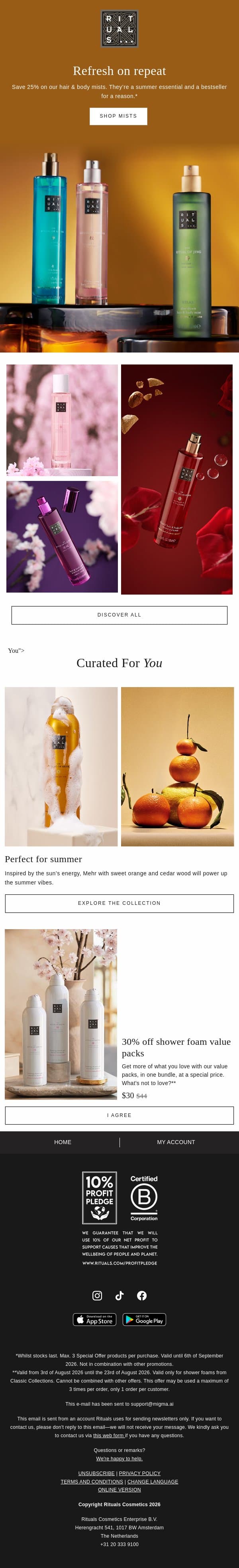 Stay fresh for less: 25% off email from Rituals screenshot