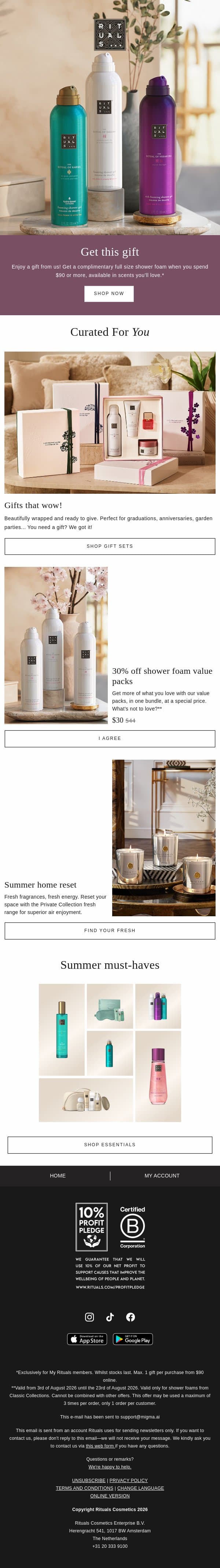 Your gift when you shop email from Rituals screenshot