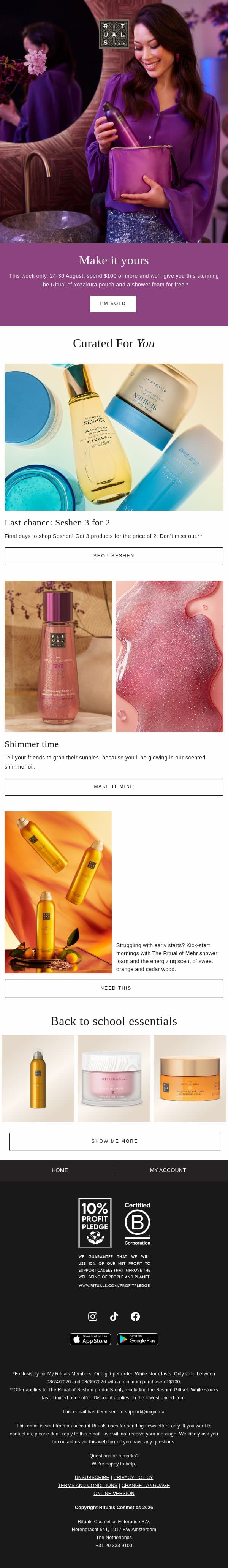 Need a back-to-school treat? email from Rituals screenshot