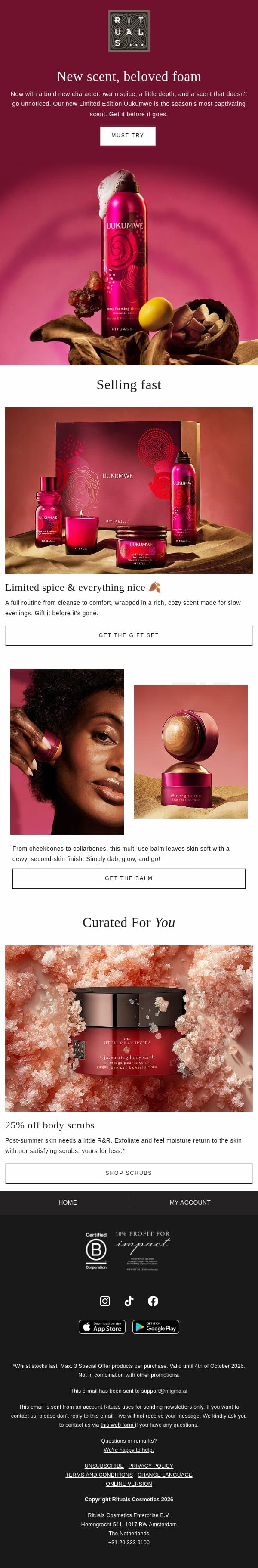 Same shower foam, NEW fragrance email from Rituals screenshot