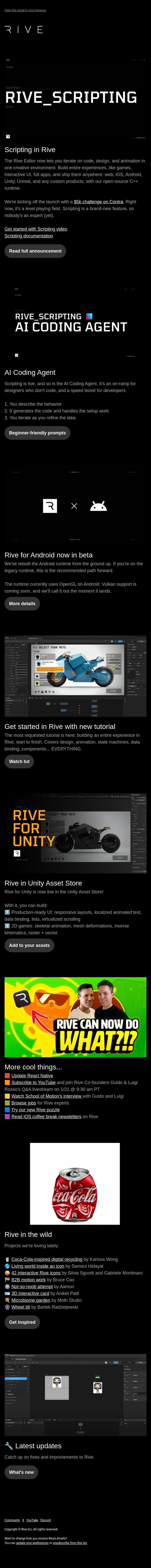 ✨Scripting + AI Coding Agent are live in Rive email from Rive screenshot