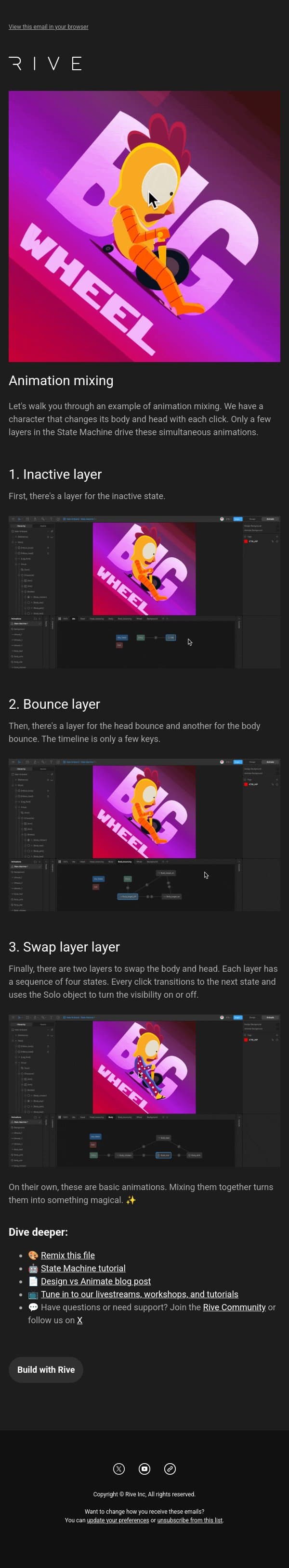 Blend animations to make interactive magic email from Rive screenshot