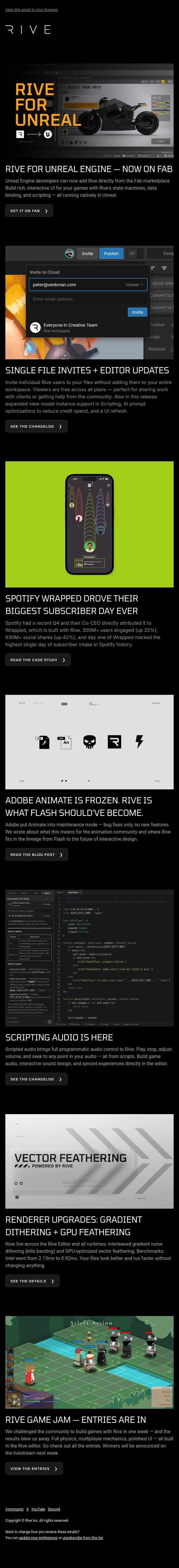 Rive for Unreal Engine is live on Fab email from Rive screenshot