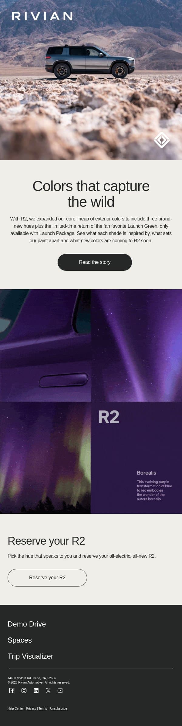 🎨 R2 colors, explained email from Rivian screenshot