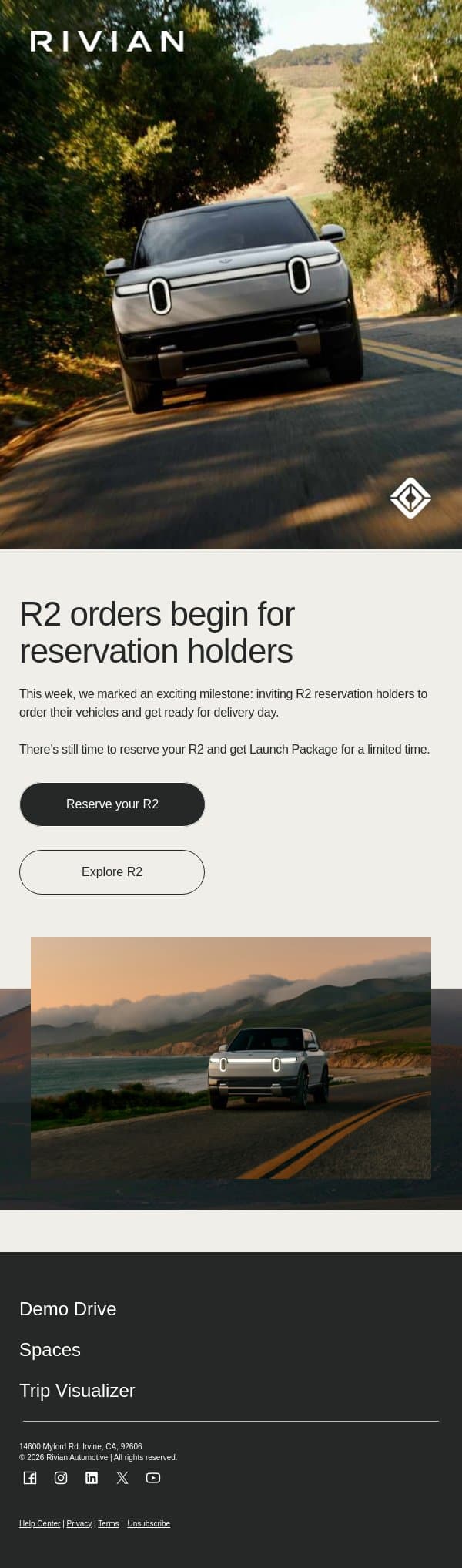 It’s official: R2 orders begin email from Rivian screenshot