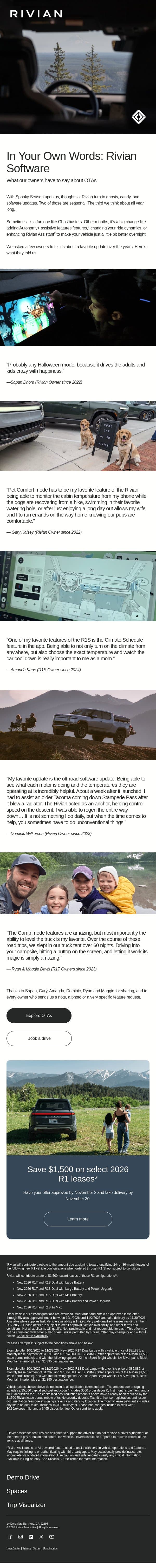 What’s your favorite Rivian update? email from Rivian screenshot