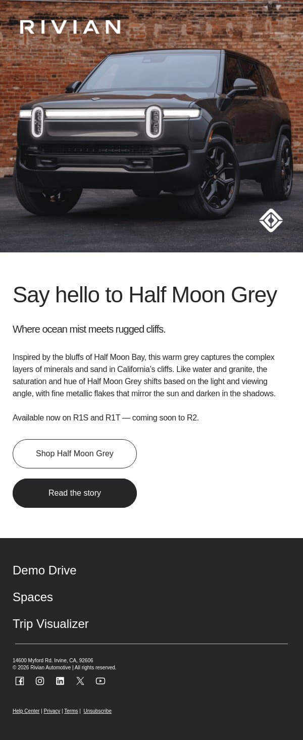 🩶 Half Moon Grey is here email from Rivian screenshot