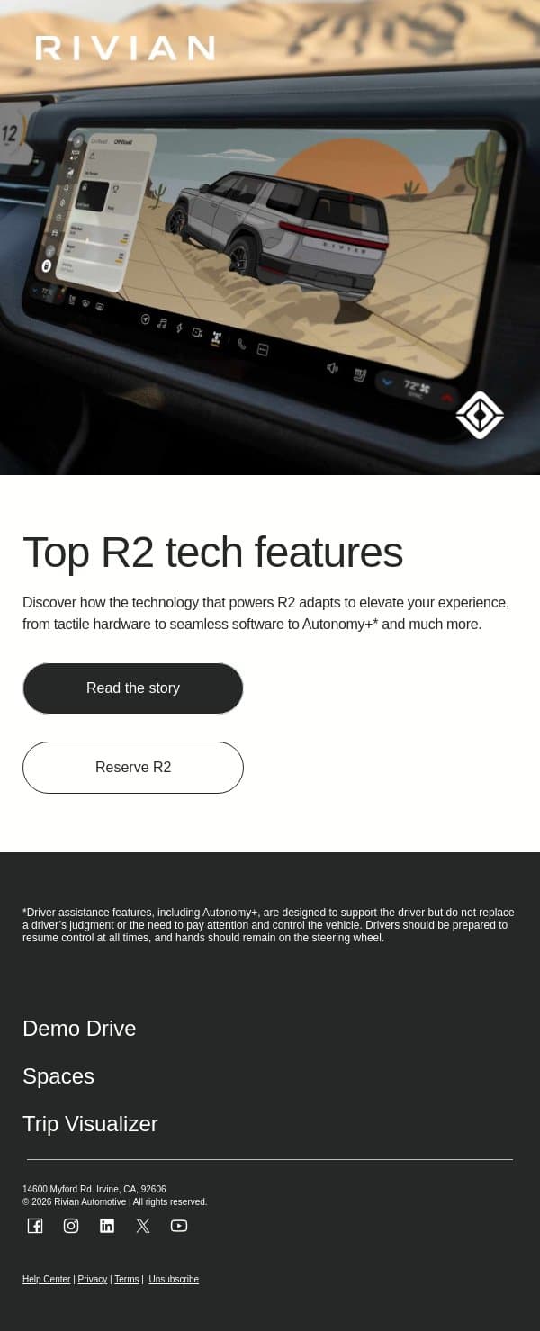 Inside the tech that sets R2 apart email from Rivian screenshot