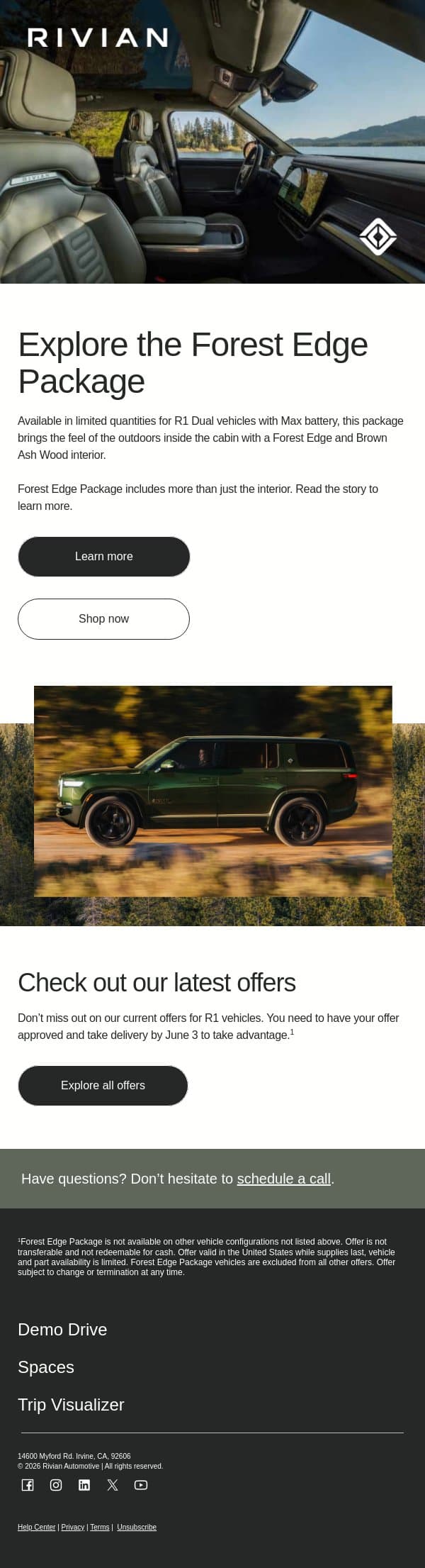 Forest Edge Package is here 🌲 email from Rivian screenshot