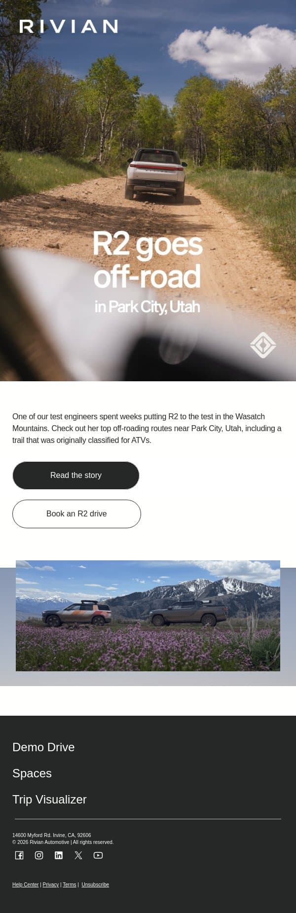 Off-road with R2 email from Rivian screenshot