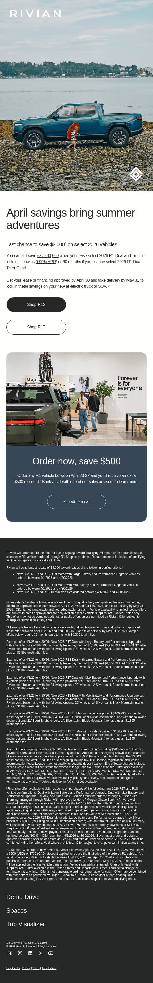 Last call for April savings email from Rivian screenshot