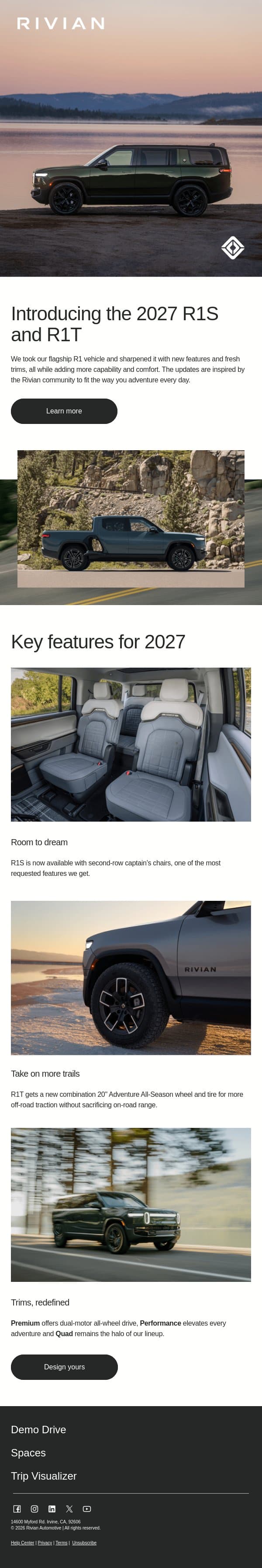 2027 R1 vehicles are here email from Rivian screenshot