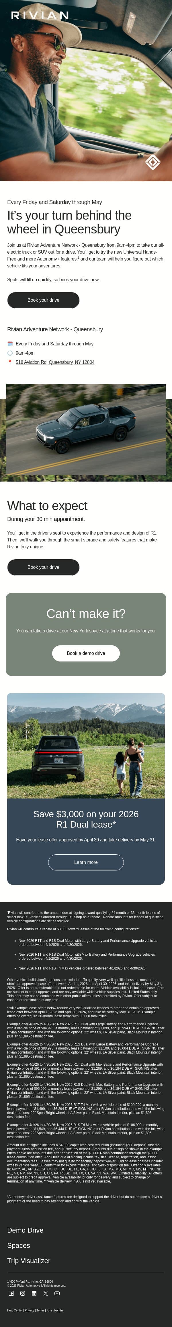Your turn to drive, Queensbury email from Rivian screenshot