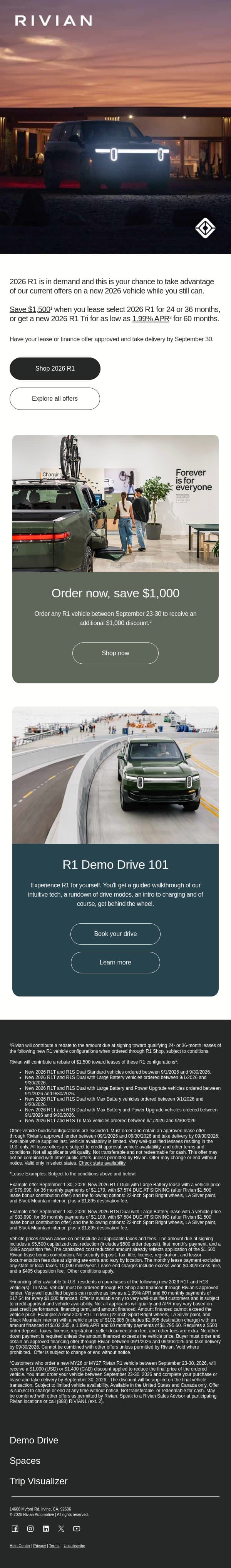 Get 2026 R1 before it’s gone email from Rivian screenshot