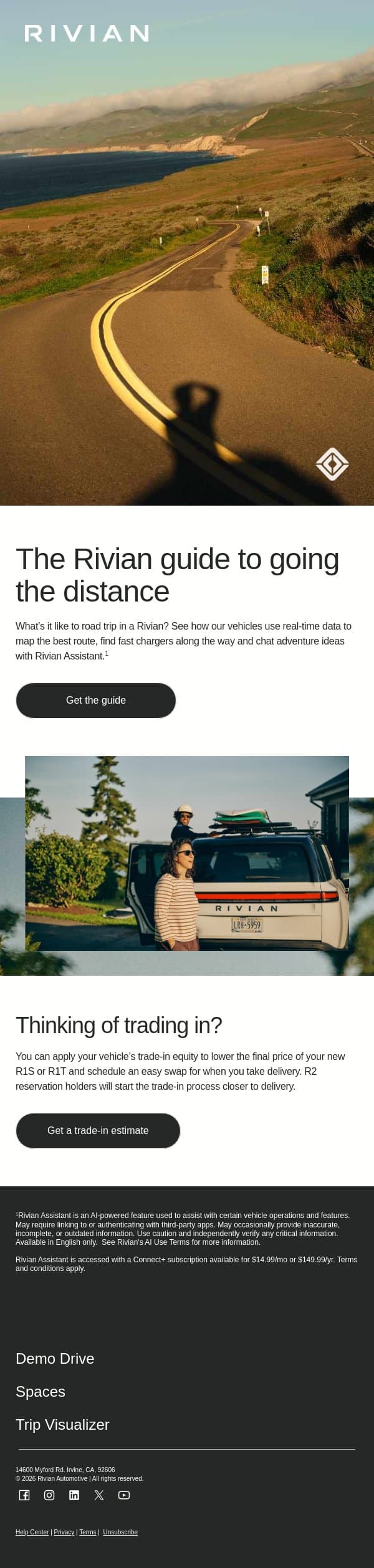 EV road trips made easy email from Rivian screenshot