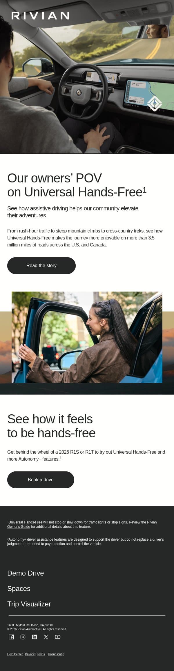 What does it mean to drive hands-free? email from Rivian screenshot