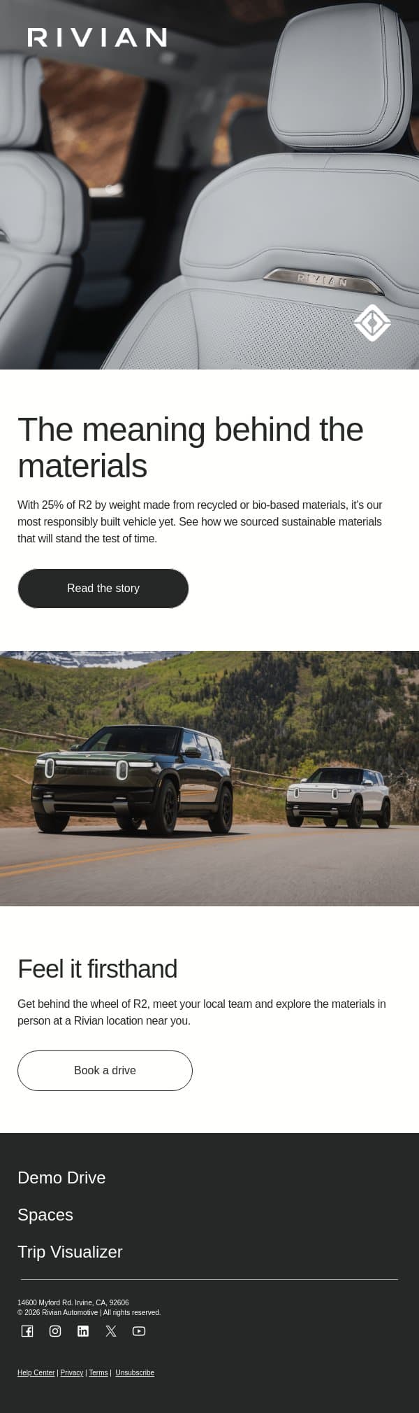 R2: smaller footprint, bigger impact email from Rivian screenshot