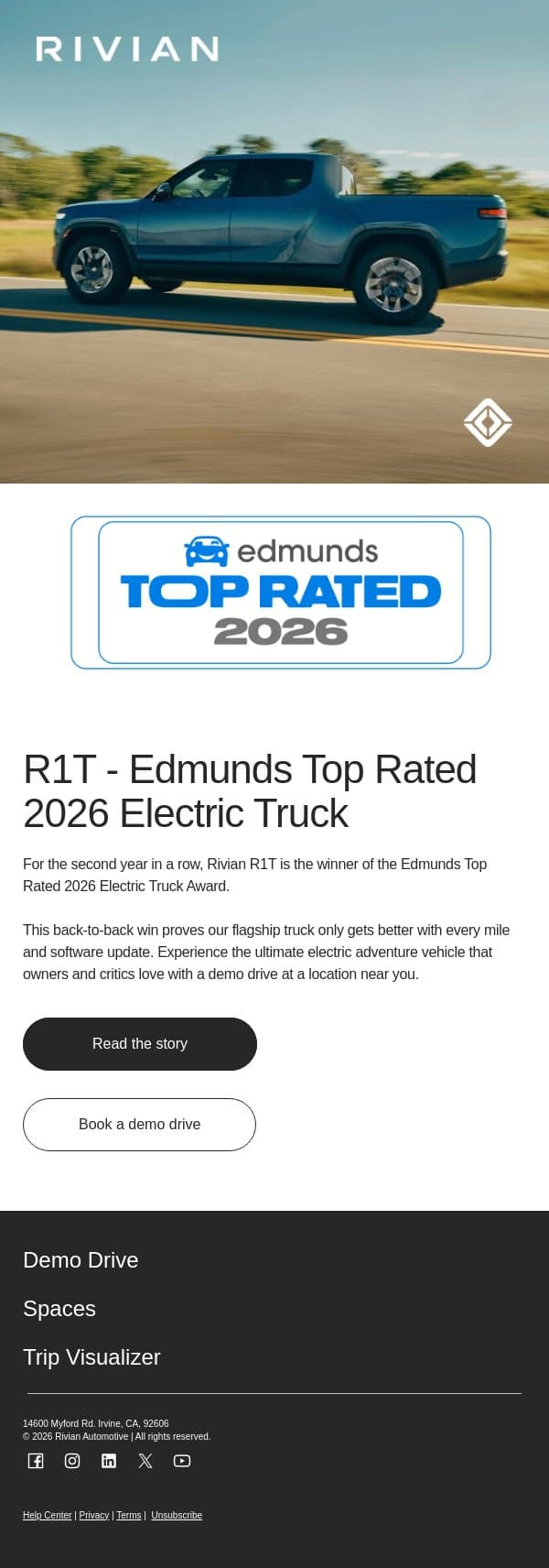 Repeat win 🏆 for R1T email from Rivian screenshot