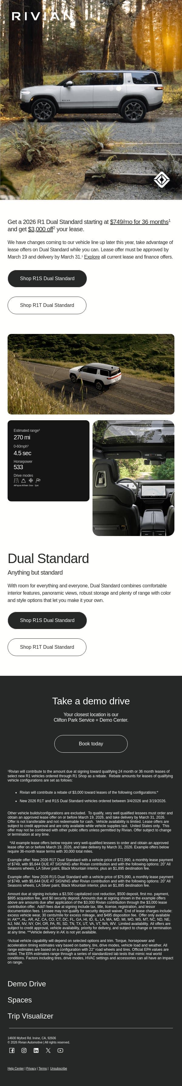 Dual Standard is ending email from Rivian screenshot