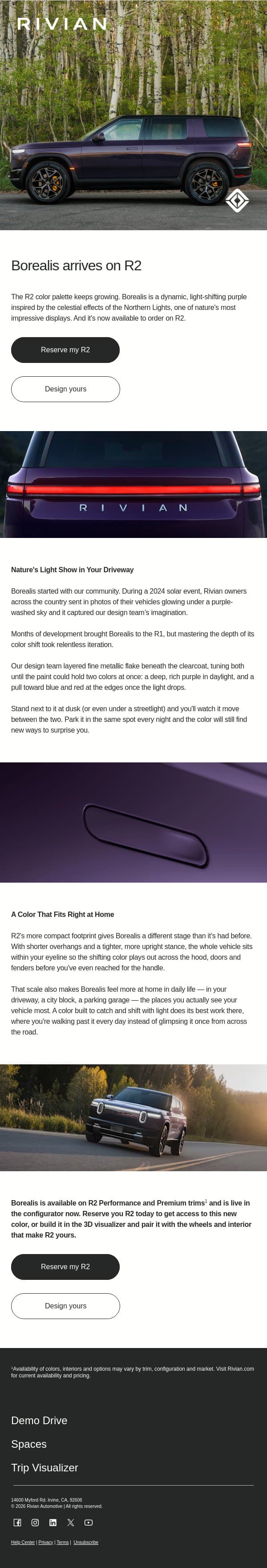 An R2 color inspired by skies 💜 email from Rivian screenshot