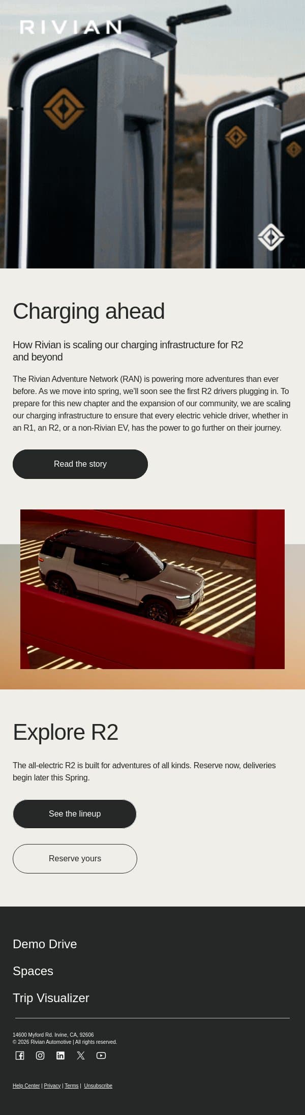 R2 is coming and our network is ready email from Rivian screenshot