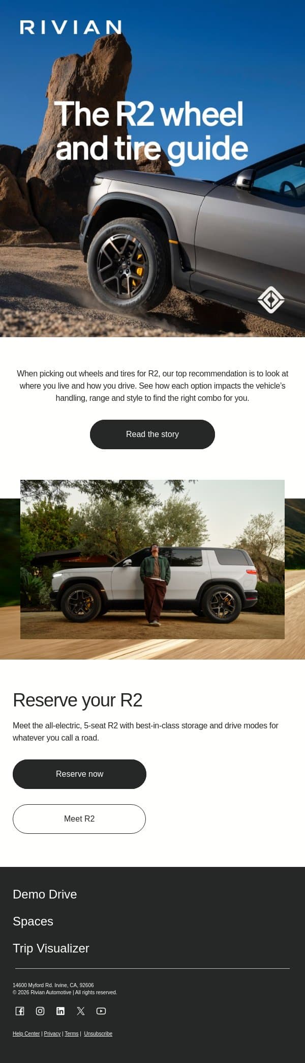 R2 wheels and tires 🛞 email from Rivian screenshot