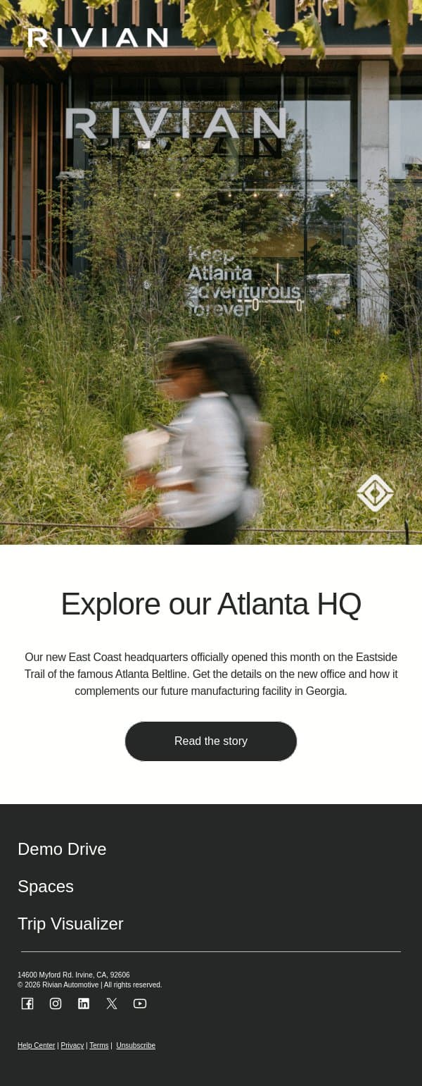 Our new East Coast HQ is open email from Rivian screenshot