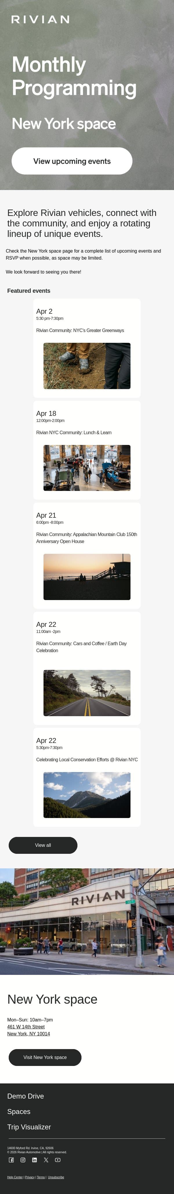 Coming up at the New York space email from Rivian screenshot