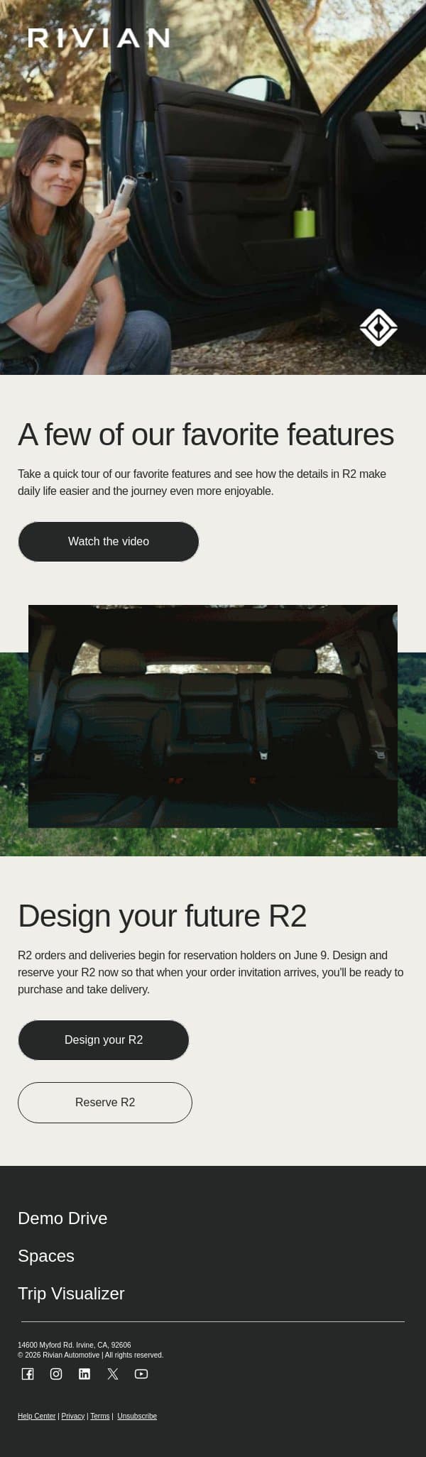 A few of our favorite things about R2 email from Rivian screenshot