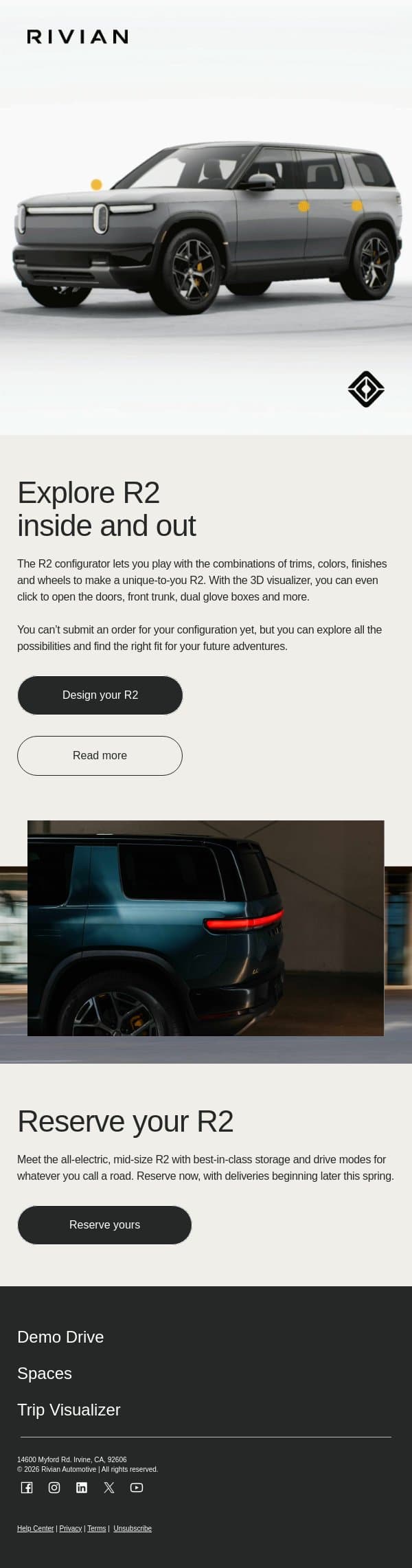 R2 is ready for its close-up email from Rivian screenshot
