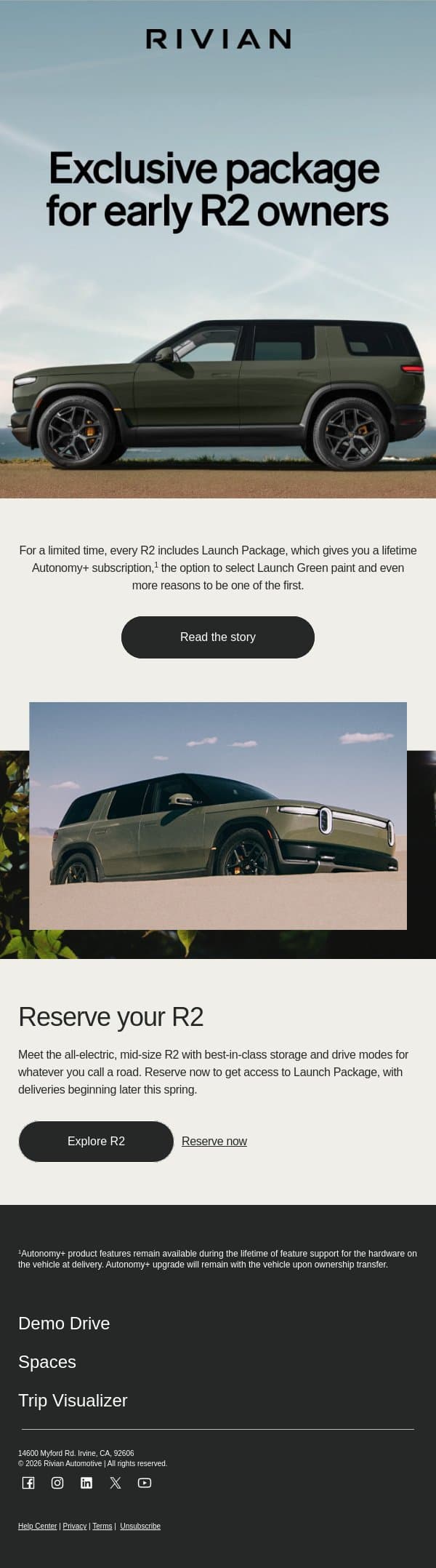 Take a closer look at R2 Launch Package email from Rivian screenshot